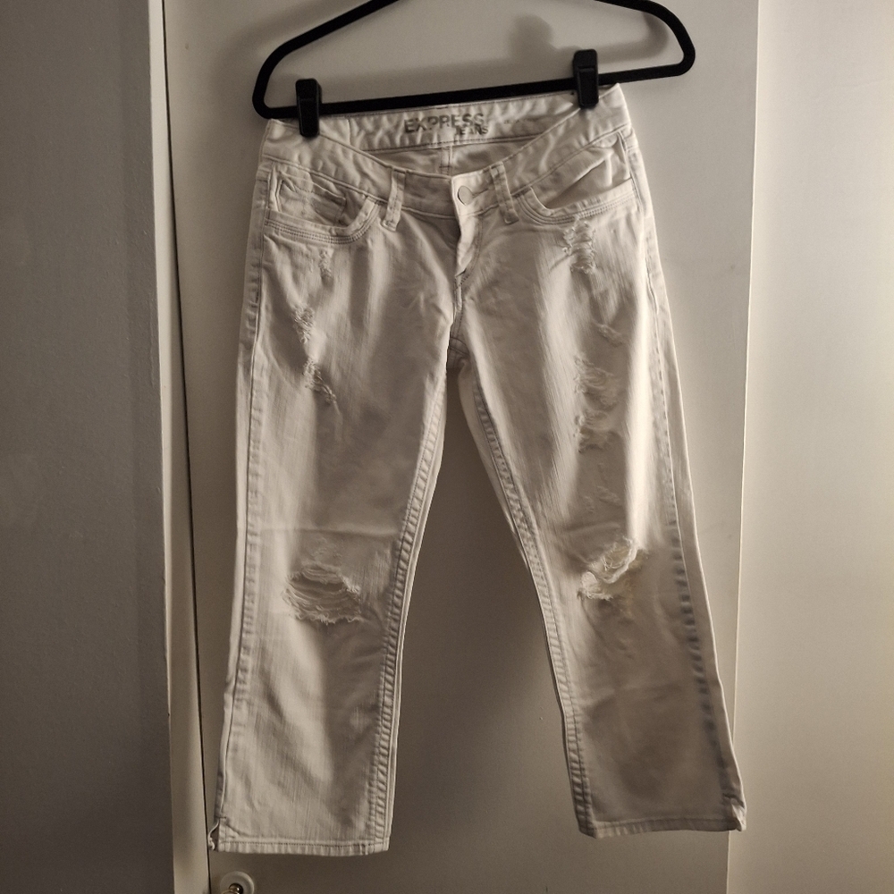 Express Jeans Zelda Crop White Distressed Women Jeans